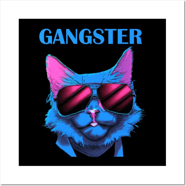 Gangster Cat Synthwave Retro Wall Art by Artsimple247